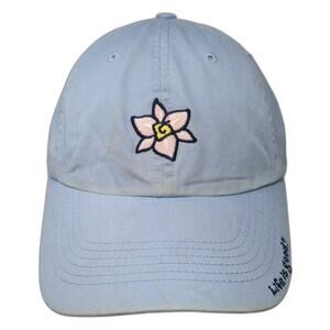 Life is Good Baseball Cap Blue Pink OS Flower Logo Embroidered Slideback Hat